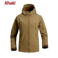 Outdoor Waterproof SoftShell Jacket Hunting Windbreaker Ski Coat Hiking Rain Camping Fishing Tactical Clothing Men&Women Plus Size M chaki
