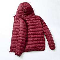 Autumn and Winter Fashion Ultra Light Down Hooded Down Jacket Men's White Down Feather Warm Coat Men's Street Clothing L vyno raudonos spalvos