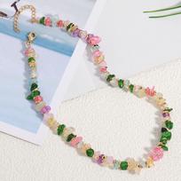 GEMCHIC Women's Colorful Natural Stone Beaded Choker Necklace and Bracelet Set, Irregular Geometric Handmade Jewelry