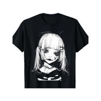 Black Gothic Anime Manga Harajuku T- Shirt - Horror Aesthetics Graphic T- Shirt with Artistic Print, Short Sleeves and Unisex Round Neckline for Men S juoda