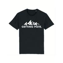 Men'S Black Ski & Snowboard Graphic T-Shirt - Getting Piste-Apres Ski Design with Mountain Print - All-Season Casual Streetwear for Skiing, S juoda