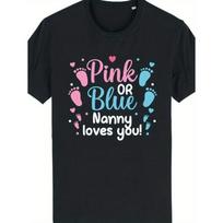 Men'S & Women'S Pink or Blue Gender Reveal T-Shirt - Baby Shower Announcement with Baby Footprints &  Nanny Loves You  Slogan, Cotton Casual Round S juoda