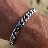 1pc Men's Stainless Steel Curb Cuban Link Chain Bracelets Zircon Gift 19cm