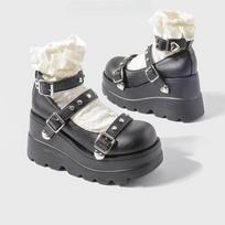 Women Chunky Pumps Mary Jane Super High Heel Platform Wedge Summer Ladies Sandals Belt Buckle Classic Sweet Punk Female Shoes 35 juoda