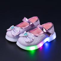 2026 m. Princesės lankas krištoliniai šviečiantys batai mergaitėms - Stilingi pavasario/rudens odiniai pasirodymų batai Sizes 21-25 (set of 5) violetinė