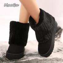 Warm Faux Fur Boots Tube Snow Boots Women 2026 Winter Round Toe Soft Thick Bottom Medium Heel Ankle Botas Winter Cotton Shoes 36 juoda