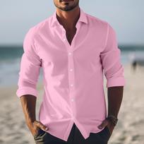 Designer Spring Summer Men's Casual Cotton Linen Color Long Sleeve Shirts Loose Stand Collar Shirts L rožinė