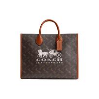 Coach Ace 35 Carriage Print Tote Bag Women tote bags Brass Polished-Amber Truffle CS252-B4TXN Basic Set (Bag+Dust Bag)