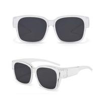 2 Pack Polarized Sunglasses Fit Over Glasses for Women Men, UV400 Protection Square Shades Large Transparent Sun Glasses T02 Transparent