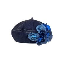 Artistic Denim Beret Flower Painter Caps Elegance Camellia Beret  Girl tamsiai mėlyna spalva