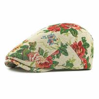 Trend Flower Embroidery Beret Hats Adjustable Casual Flat Cap Retro Duck Tongue Hat smėlis