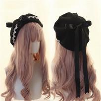 Fashion Lolita Japanese Style Beret Hat Woolen Handmade Winter Berets Hat Lacebow Sweet Bow Beret Women Girls