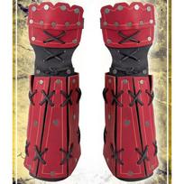 Medieval Leather Knight Wrist Guards: Retro Steampunk Lace-up Arm Gloves raudona