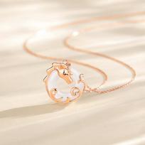 Riding Dreams on a Horse  S925 Sterling Silver Necklace with White Agate Zodiac Horse Pendant for Women 925 Silver