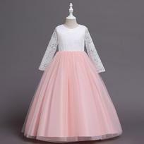 Girls Wedding Trailing Princess Dress Heavy Embroidery Tutu Skirt Summer Style Breathable Mesh Party Banquet Formal Outfit 110cm rožinė