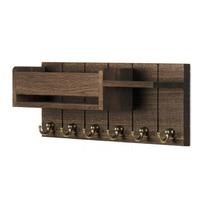 Wooden Wall Mounted Mail Organizer with Multiple Hooks for Keys and Small Items Storage Rustic Style Wall Shelf for Home Office Entryway one size ruda