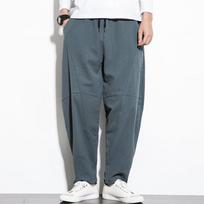 Men Cotton Jogger Pants Baggy Casual Trousers Male Walking Wide Leg Loose Sweatpants Chinese Summer Big Size M mėlyna