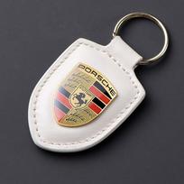 Madingas odinis metalinis automobilio raktų pakabukas, prabangus raktų pakabukas Porsche 718 Cayenne Panamera 911 Macan Taycan Cayman Boxster automobiliams, lipdukai white