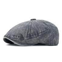 Washable Large Newsboy Cap: Unisex Retro Octagonal Beret, Distressed Casual Flat Denim Driving Hat. tamsiai pilka spalva
