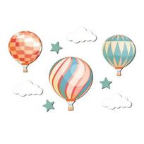 9 Pcs Hot Air Balloon Wall Decor with Clouds Stars Boho Wooden Nursery Wall Art Sign for Living Room Kids Bedroom Hallway Playroom Classroom A