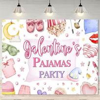 2D Galentine's Pajamas Party Backdrop with Sleepover Items and Pink Text Photo Background 47.2x31.5inch/120*80cm