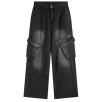 American Retro Zipper Multi-pocket Tooling Jeans Men's Trendy Brand Loose Hip-hop Mopping Wide-leg Trousers M juoda