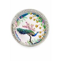 Handcrafted German Silver Pichwai Single Peacock Tray 8 Inch | Round Pooja Thali | Decorative Serving Tray