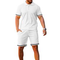 Summer Lapel Buckle Stitching Short-sleeved Shorts Sports and Leisure Youth Plus Size Suit Men's Clothing M balta