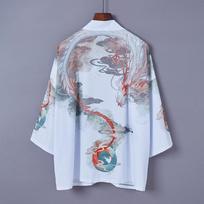 Kimono Men Japanese Style Haori Chinese Style Cardigan Men\'s Summer Loose  Dragon Cardigan Shirts S balta
