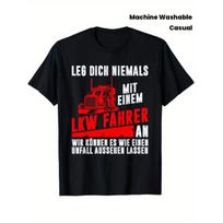 Men's Truck Driver Gift T-Shirt - German Text Truck Saying Never Mess with a Trucker - Heavy Machinery Graphic Tee - All-Season Casual Shirt for S juoda