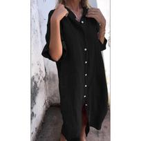 Medvilniniai lininiai laisvi didesnio dydžio marškiniai Suknelė Moteriška Vasarinė Elegantiška Kasdieninės Suknelės Moteriškos sagos Didelės Suknelė 5XL Madingi Drabužiai 670 2XL juoda