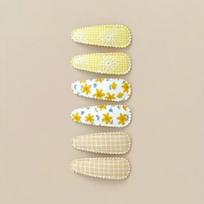 6 Pcs/Set Lovely 2inch Hair Clips Floral Print Handmade Hair Clamp Pins Cotton Plaid Lace Embroidery Snap Clips for Girl