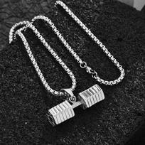 Fashion Fitness Barbell Dumbbell Sheet Men'S Necklace Trendy Men'S Titanium Steel Clavicle Couple Student Pendant Women'S Pendant