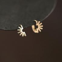 Sunny Day 14k Gold-Plated S925 Sterling Silver Sun Element Ear Cuff - Mini Japanese Korean Style Versatile Women's Earring Ring. 14k Gold Pair