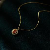 14K Gold-Plated S925 Silver Orange Ruby Pendant Clavicle Necklace: Exquisite, Retro, Versatile Design 925 Silver auksas