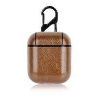 PU Leather Earphone Case for AirPods 1/2 Gen Earbuds Cover Wireless Headphone Protective Shell with Carabiner šviesiai ruda spalva