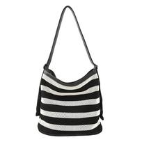 Lazy Style Woven Shoulder Bag Korean Style Hollow Shoulder Bag  Summer juoda balta spalva