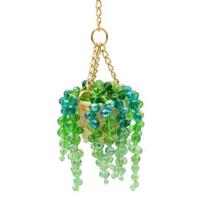 Handmade Beaded Terracotta Suncatcher, Artificial Green Plants Car Charm, Faux Crystal Hanging Plant Sun Catcher with Beads for Rearview Mirror, žalia