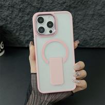 Luxury Hard Magnetic Stand for Magsafe Armor Case for IPhone 15 14 13 12 11 Pro Max Plus Translucent Shockproof Hybrid PC Cover For iPhone 12 Pro rožinė