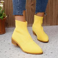Moteriškos mezginio aštrios nosies kojinės batai Kulniukai plokščiapadžiai Batai 2024 Žiemos mada Batai vaikščiojimui vakarėlio tendencija Suknelė Chaussures Femme 36 geltona