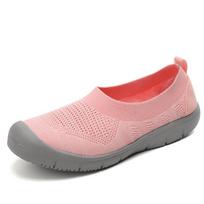 Summer Knitted Mesh Breathable Sports Shoes Fashion Slip on Flat Casual Mom Shoes Female Light Casual Walking Vulcanized Shoes 42 juoda