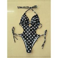 Seksualus Juodas Taškuotas Maudymosi Kostiumas Moterims Su Išpjovomis Atviru Nugaros Kaklaraiščiu Šone Trikampis Bikini Maudymosi Kostiumas Atostogoms Viengubas Maudymosi Kostiumas S juoda