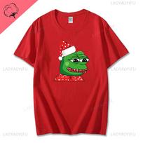 Cartoon Pepe Frog Christmas T Shirts Funny Graphic T Shirt Frog Humor Fun Offensive Y2k Clothes Fashion Streetwear Cotton Shirts S
