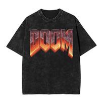 Classic FPS Game DOOM Peripherals Graphic Print Tshirts Vintage Washed Streetwear Harajuku Cotton Tops Unisex Women Oversized Tee S