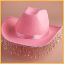 Crystal Tassels Cowboy Hat Black White Pink Bride Cowgirl Hats Bride Bucket Hats  Photo Props rožinė