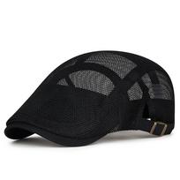 Retro Outdoor Beret Men's Hat Mesh Spring Summer Forward Cap Adjustable Breathable Thin Sun Hats Flat Gorras juoda
