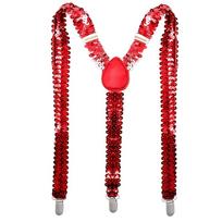 Shinning Fish Scale Sequin Suspenders Elastic Party Stage Performances Y-back Suspenders 3-clip Adjustable Metal Clip Suspenders raudona