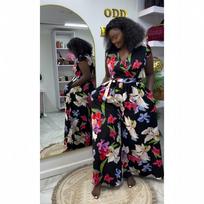 Europe, America, summer and Africa printed waist onesie casual loose temperament versatile wide-leg jumpsuit women S juoda