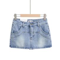 2026 Retro High-Waisted Anti-Exposure Denim Mini Skirt for Women Extra Small džinsinio mėlyna spalva