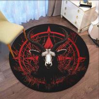Black Red Goat Symbol Round Rug Devil Baphomet Occult Gothic Room Decor Anti Slip Floor Mat Home Decor Art Print Carpet 60cm